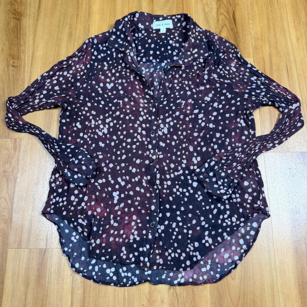 Cloth & Stone Womens Tie Dye Polka Dot Rayon Button Down Shirt C4395 Burgundy